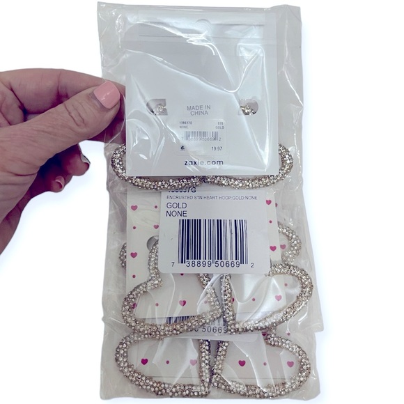 ZAXIE By Stefanie Taylor Heart Hoop Earrings Pave Crystals Sparkle NWT - Picture 10 of 11